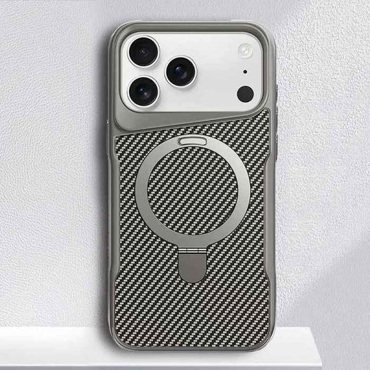 Thomas - Armor Magnetic Carbon Fiber Case met Draaibare Bracket voor iPhone
