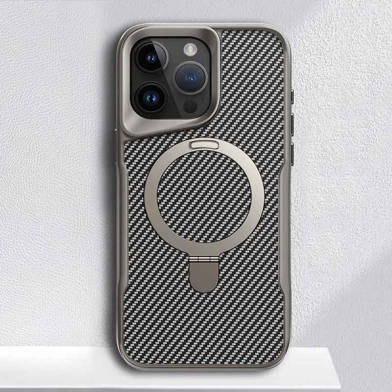 Thomas - Armor Magnetic Carbon Fiber Case met Draaibare Bracket voor iPhone