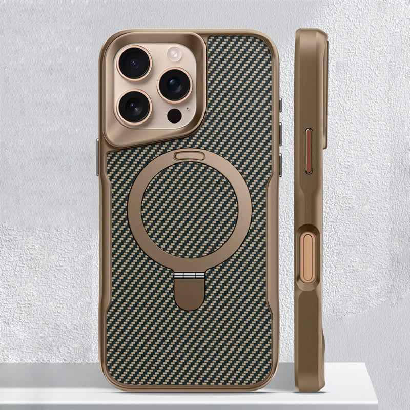 Thomas - Armor Magnetic Carbon Fiber Case met Draaibare Bracket voor iPhone