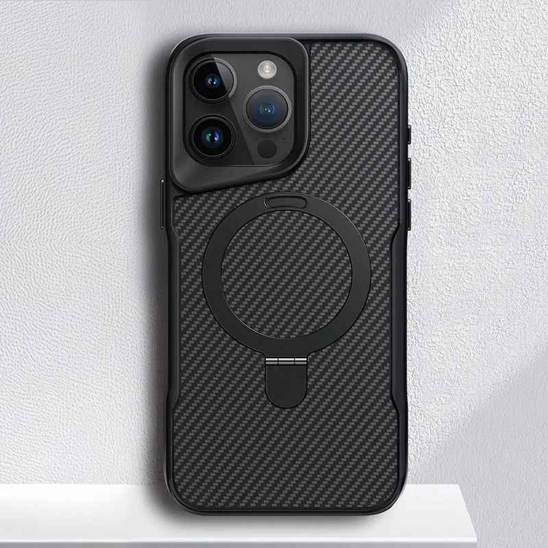 Thomas - Armor Magnetic Carbon Fiber Case met Draaibare Bracket voor iPhone