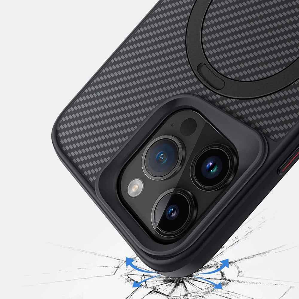 Thomas - Armor Magnetic Carbon Fiber Case met Draaibare Bracket voor iPhone