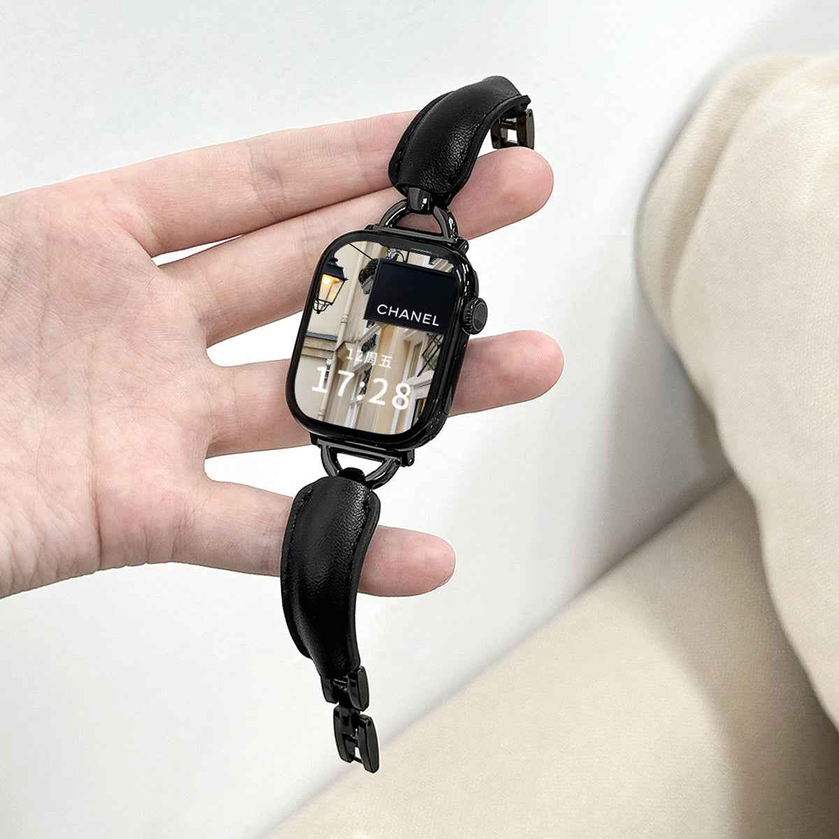 Leather Ring Buckle Band For Apple Watch