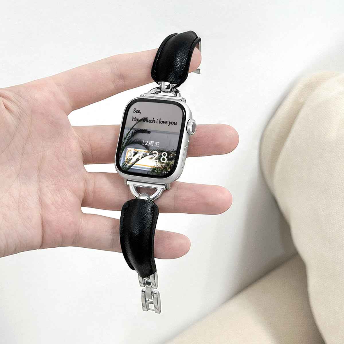 Leather Ring Buckle Band For Apple Watch